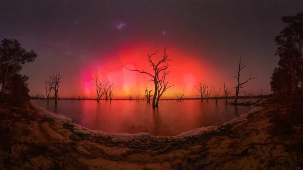 Aurora del lago Toolondo - Baillie Farley (Australia).El profesional vio un efecto espejo de la aurora casi surrealista en el Lago Toolondo. - Sputnik Mundo