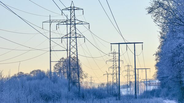 Pilón eléctrico en Skien, condado de Telemark, Noruega. Frío día de invierno en enero de 2022  - Sputnik Mundo
