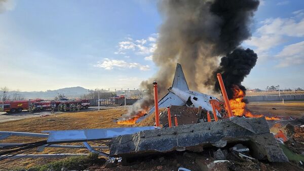 Las consecuencias del accidente aéreo en el aeropuerto surcoreano de Muan, el 29 de diciembre de 2024 - Sputnik Mundo