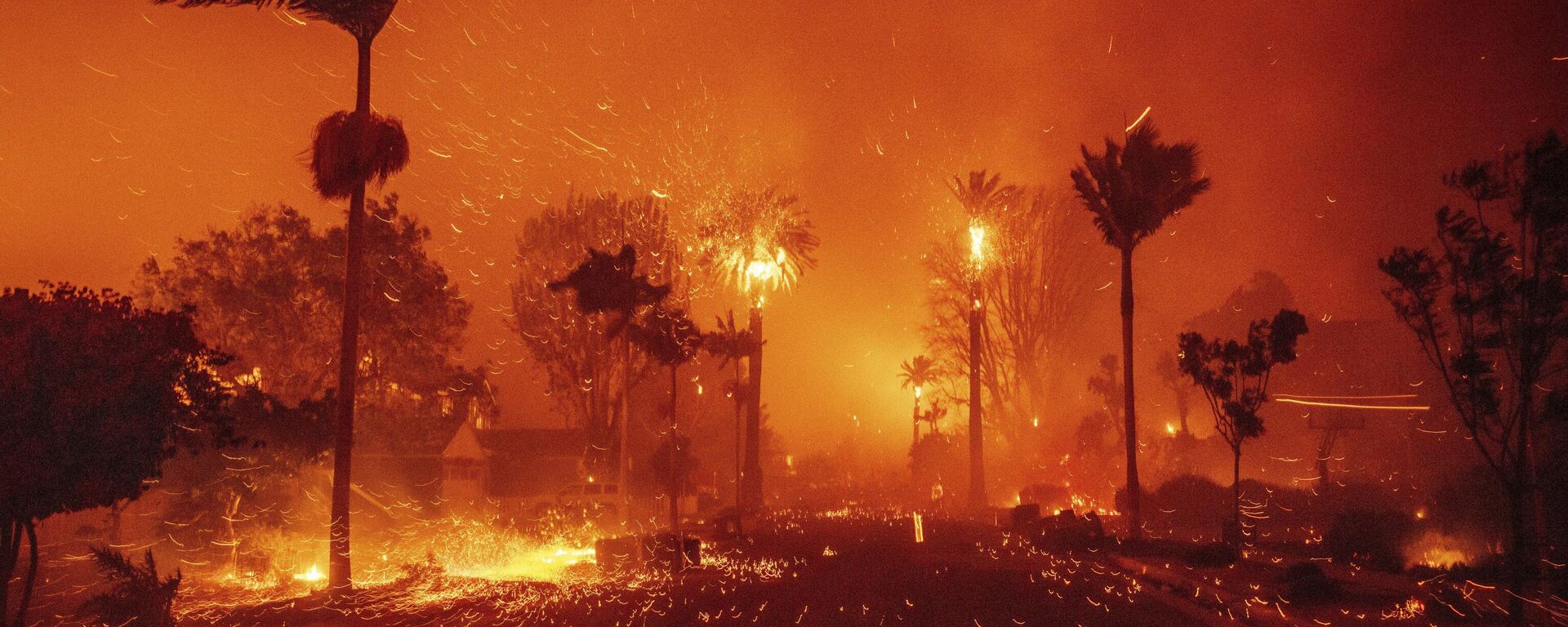 El incendio de Palisades arrasa un barrio en medio de fuertes vientos en el barrio de Pacific Palisades de Los Ángeles, el martes 7 de enero de 2025 - Sputnik Mundo, 1920, 12.01.2025