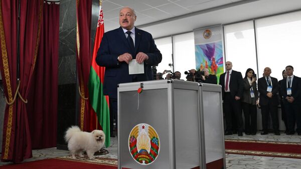 Alexandr Lukashenko, presidente actual de Bielorrusia, vota en las elecciones presidenciales de 2024 - Sputnik Mundo