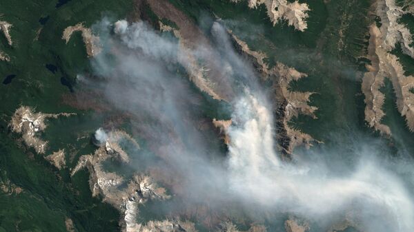 Vista por satélite del incendio forestal de Los Manzanos en el Parque Nacional Nahuel Huapi, Patagonia, Argentina. Imagen del 29 de enero de 2025. - Sputnik Mundo