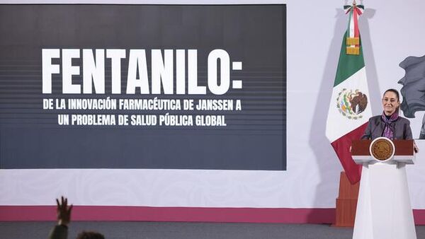 La presidenta de México, Claudia Sheinbaum, durante la presentación en México de una campaña contra el consumo de fentanilo. - Sputnik Mundo