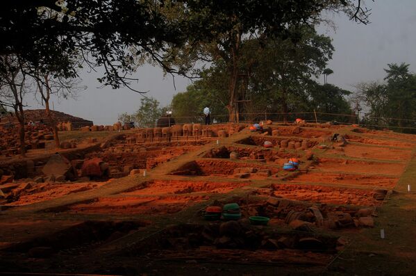 Los arqueólogos creen que en este lugar se encontraba un gran complejo de santuarios.En la foto: los trabajos de excavación en las colinas Ratnagiri en el distrito de Jajpur. - Sputnik Mundo