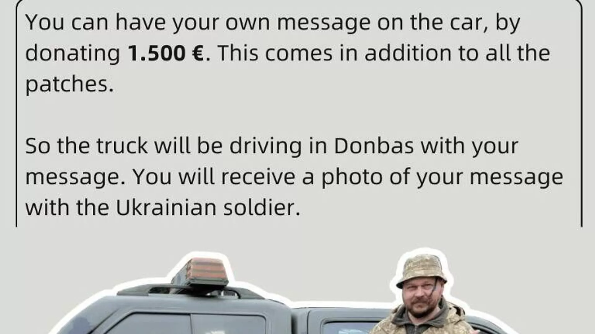 La organización NAFO 69th Sniffing Brigade ofrece dibujar un mensaje en un vehículo militar ucraniano por una donación de 1.500 euros (captura de pantalla de las redes sociales)