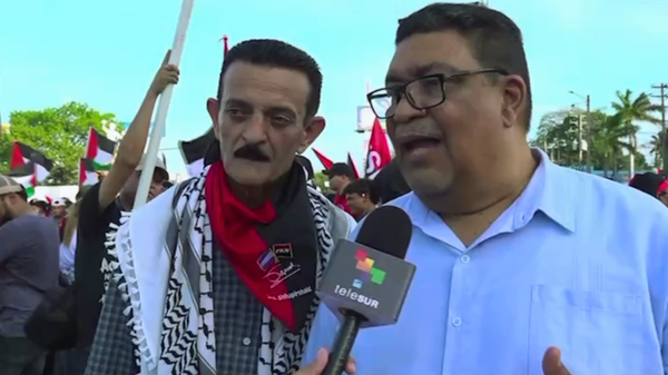 En la manifestación de Nicaragua a favor de Palestina se congregaron distintos sectores y actores como el canciller Valdrack Jaentschke. - Sputnik Mundo