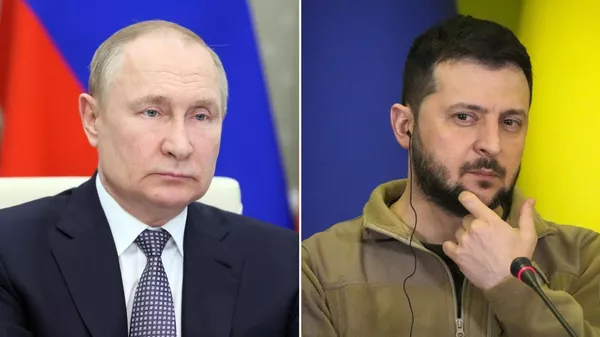 Vladímir Putin, el presidente ruso, y Volodímir Zelenski  - Sputnik Mundo