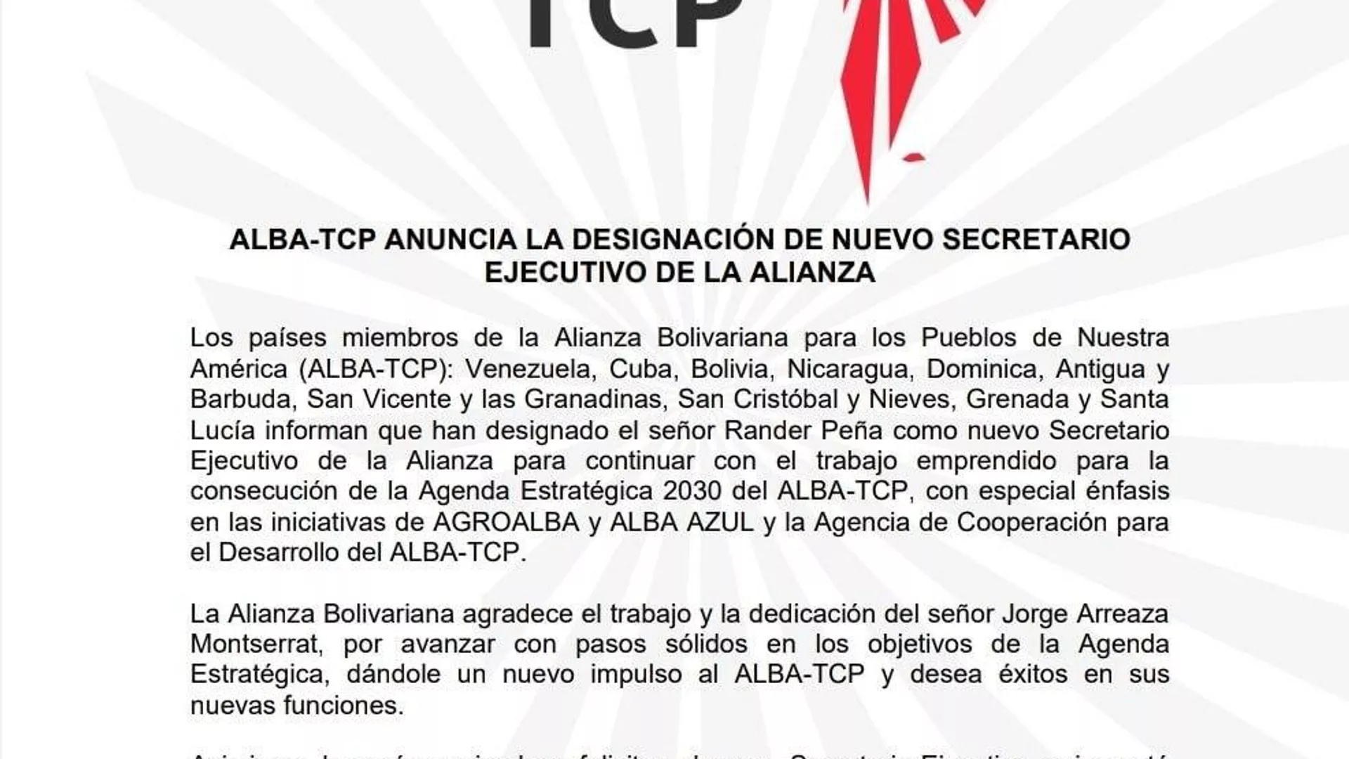 ALBA nombra al viceministro venezolano Rander Peña como su nuevo secretario ejecutivo ALBA nombra al viceministro venezolano Rander Peña como su nuevo secretario ejecutivo - Sputnik Mundo, 1920, 12.06.2025
