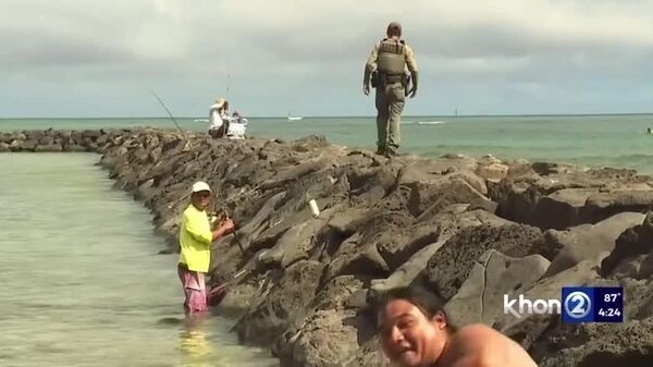 Pescador se roba la pantalla durante alerta de tsunami en Hawái - Sputnik Mundo