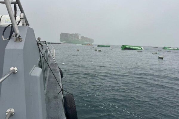 Caen contenedores de un buque de Evergreen en Callao, Perú - Sputnik Mundo