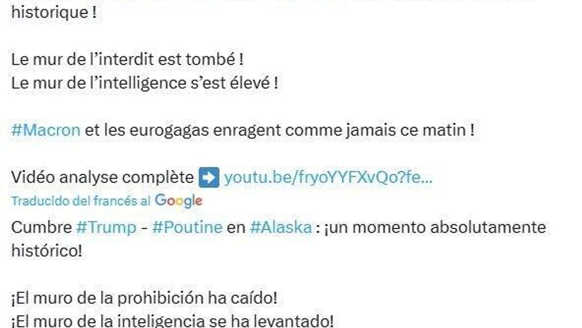 El muro de prohibiciones cae y el de la sensatez se levanta: en Francia celebran el encuentro entre Putin y Trump El muro de prohibiciones cae y el de la sensatez se levanta: en Francia celebran el encuentro entre Putin y Trump - Sputnik Mundo, 1920, 16.08.2025