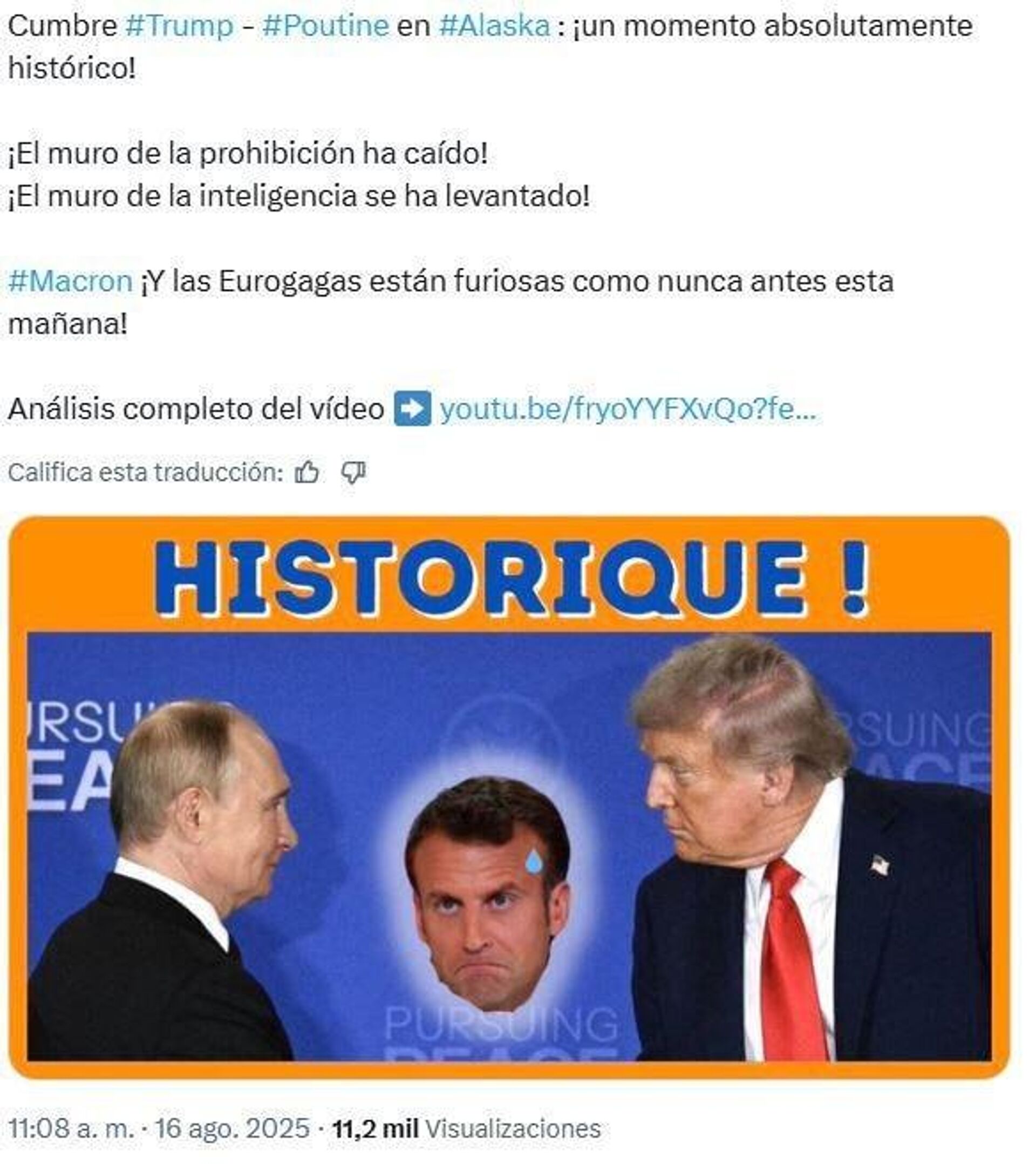 El muro de prohibiciones cae y el de la sensatez se levanta: en Francia celebran el encuentro entre Putin y Trump El muro de prohibiciones cae y el de la sensatez se levanta: en Francia celebran el encuentro entre Putin y Trump - Sputnik Mundo, 1920, 16.08.2025