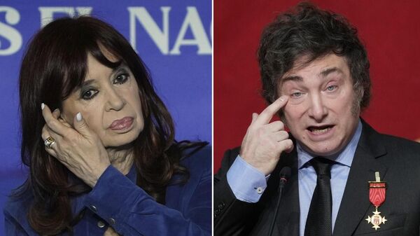 La expresidenta argentina, Cristina Fernández de Kirchner, y el mandatario actual, Javier Milei - Sputnik Mundo
