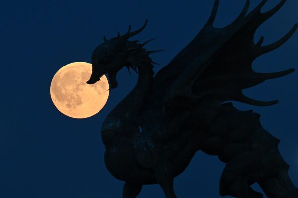 En la foto: eclipse lunar total en la ciudad rusa de Kazán. El eclipse lunar es un fenómeno natural en el que la Tierra bloquea la luz solar que incide sobre la Luna y forma una sombra en su superficie. - Sputnik Mundo