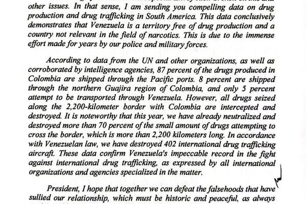 Somos un territorio libre de actividades ilícitas: Venezuela publica carta enviada a Trump - Sputnik Mundo