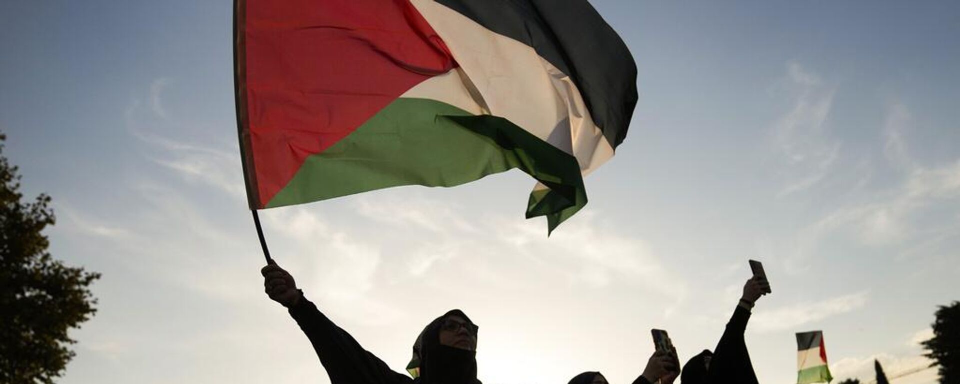 Manifestantes sostienen banderas palestinas y corean consignas durante una manifestación propalestina en Estambul, Turquía, 6 de octubre de 2024  - Sputnik Mundo, 1920, 22.09.2025