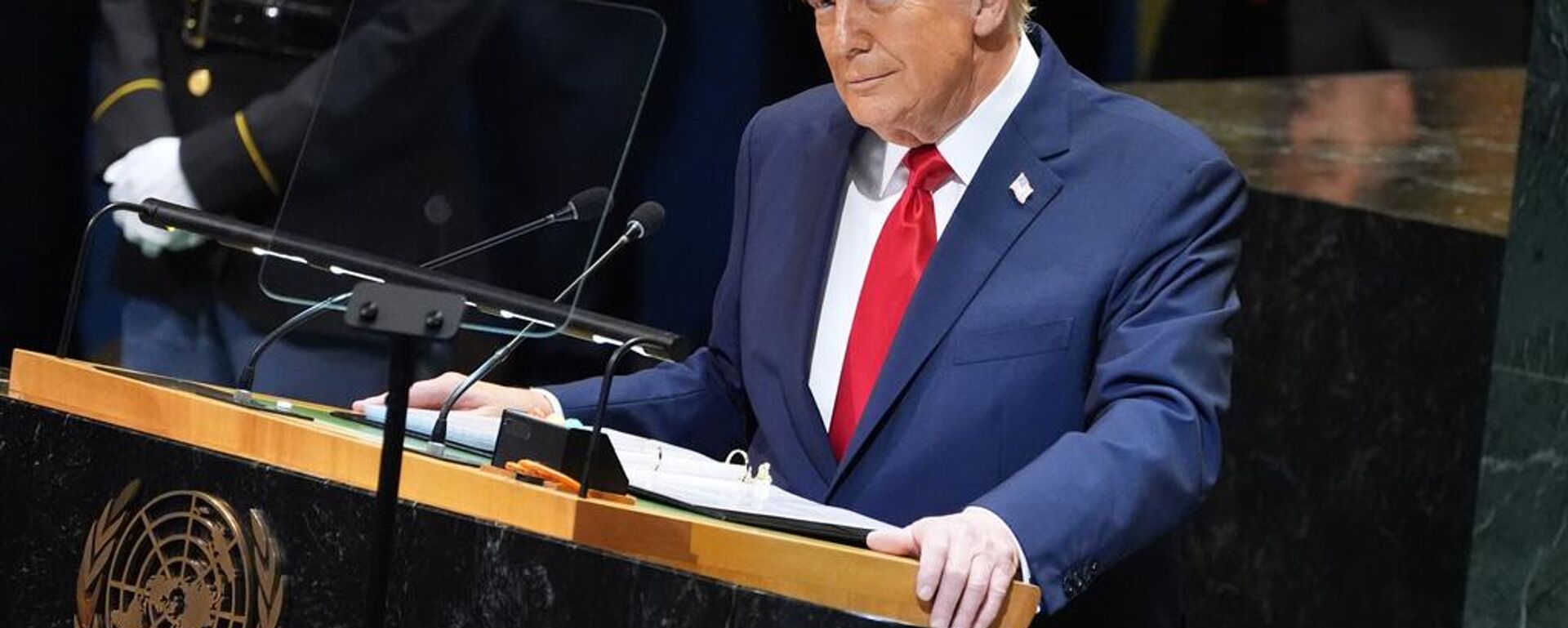 Donald Trump, presidente de EEUU, habla ante la Asamblea General de las Naciones Unidas, el martes 23 de septiembre de 2025, en Nueva York Donald Trump, presidente de EEUU, habla ante la Asamblea General de las Naciones Unidas, el martes 23 de septiembre de 2025, en Nueva York - Sputnik Mundo, 1920, 23.09.2025