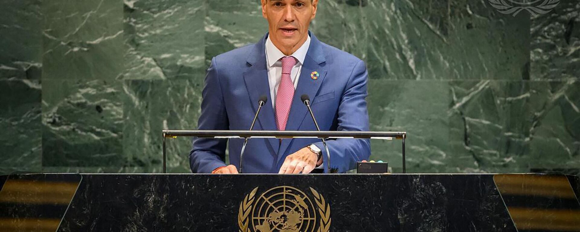 Pedro Sánchez, durante su intervención en la Conferencia para la Solución de los Dos Estados Pedro Sánchez, durante su intervención en la Conferencia para la Solución de los Dos Estados - Sputnik Mundo, 1920, 24.09.2025
