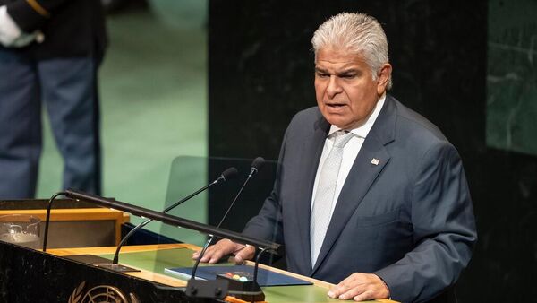 José Raúl Mulino, presidente de Panamá, habla durante el 80º período de sesiones de la Asamblea General de las Naciones Unidas, el miércoles 24 de septiembre de 2025, en la sede de la ONU  - Sputnik Mundo