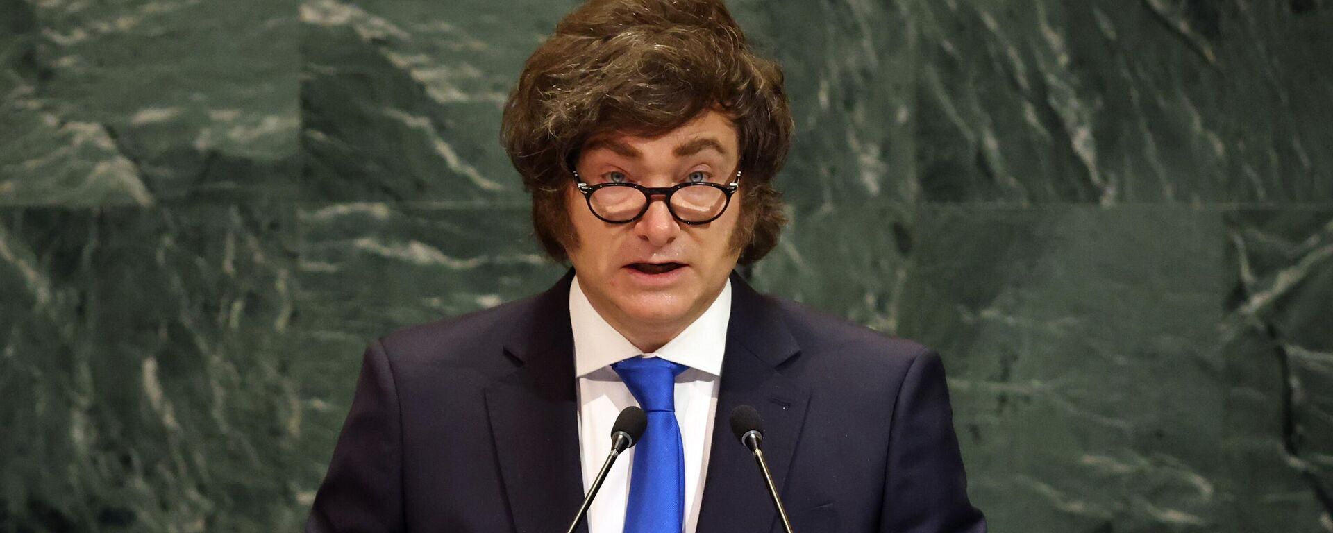 Javier Milei, presidente de Argentina, se dirige a la Asamblea General de la ONU durante la 80.ª sesión del evento anual el 24 de septiembre de 2025, en la ciudad de Nueva York, EEUU - Sputnik Mundo, 1920, 24.09.2025