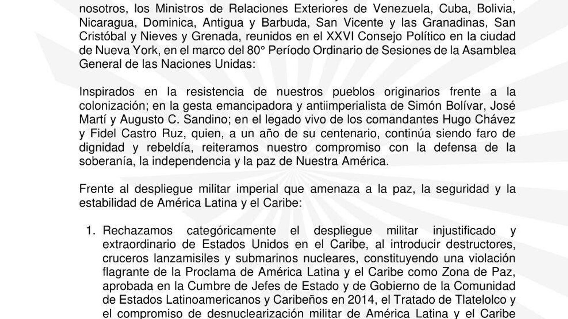 🪖 ALBA-TCP rechazan el despliegue militar de EEUU en el Caribe en la última declaración conjunta 🪖 ALBA-TCP rechazan el despliegue militar de EEUU en el Caribe en la última declaración conjunta - Sputnik Mundo, 1920, 25.09.2025