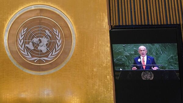 El primer ministro israelí, Benjamín Netanyahu, en la 80° Asamblea General de la ONU - Sputnik Mundo