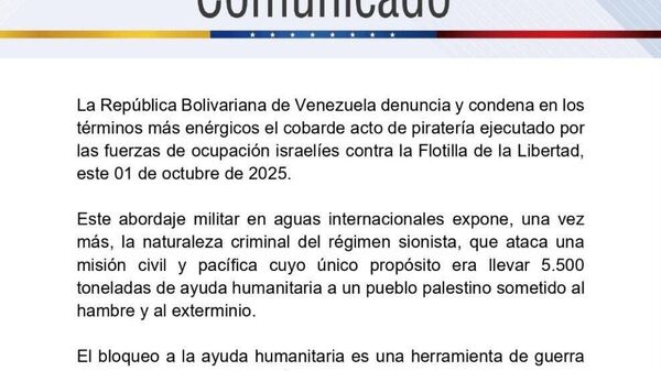 Venezuela condena acciones de Israel contra la Flotilla Global Sumud - Sputnik Mundo