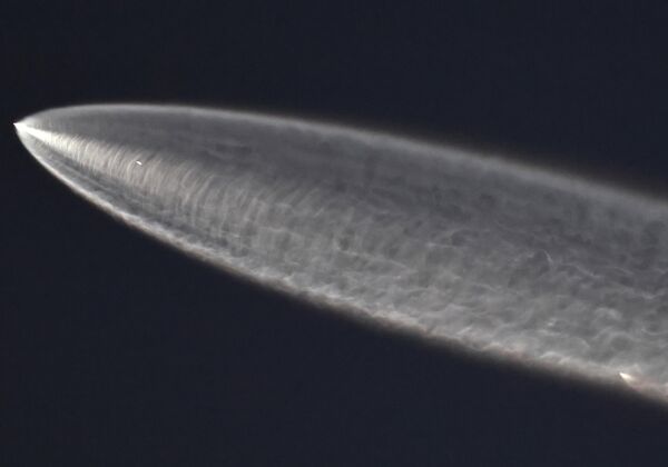 Un cohete Falcon 9 de SpaceX se eleva tras su lanzamiento desde la Base de la Fuerza Espacial Vandenberg con 28 satélites de internet Starlink a bordo, visto desde Altadena, California. - Sputnik Mundo