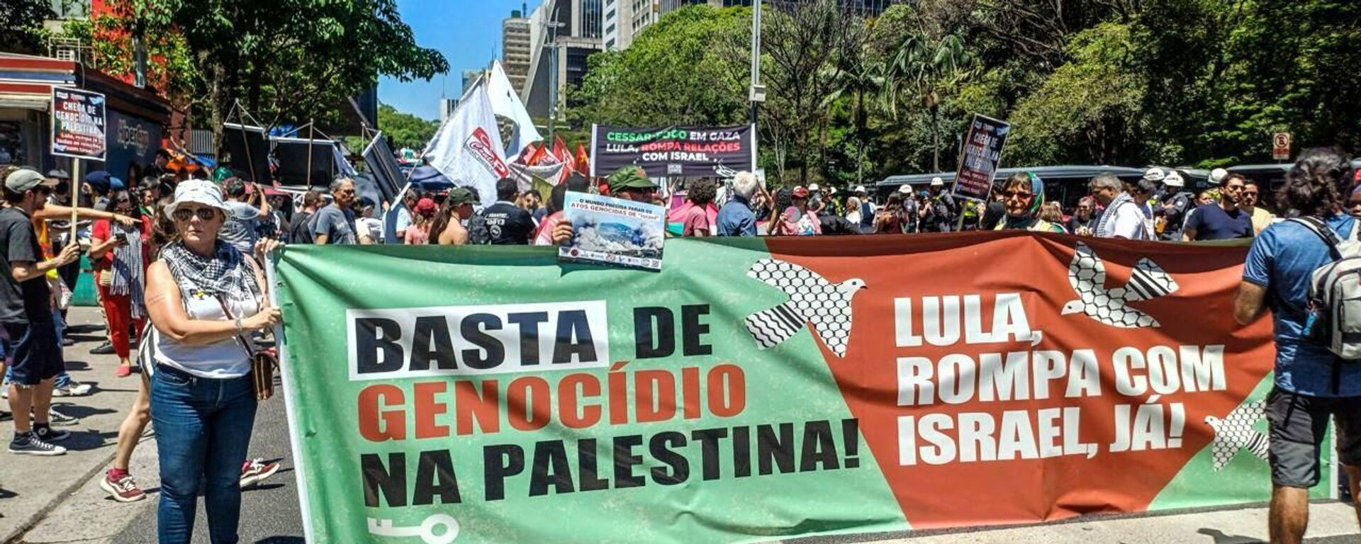 🪧 Miles de personas marchan en Sao Paulo por Gaza - Sputnik Mundo, 1920, 05.10.2025