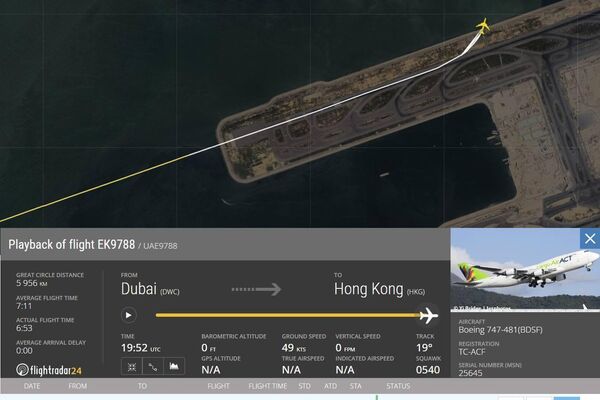 Publican nuevas imágenes del Boeing 747 siniestrado en Hong Kong con la cola desprendida tras el accidente Publican nuevas imágenes del Boeing 747 siniestrado en Hong Kong con la cola desprendida tras el accidente - Sputnik Mundo