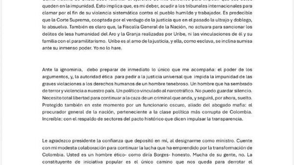 Renuncia ministro de Justicia de Colombia en rechazo a la absolución de Uribe - Sputnik Mundo