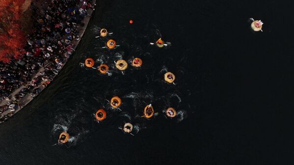 La Regata de Calabazas Gigantes de la Costa Oeste, en la ciudad de Tualatin, en el estado estadounidense de Oregón. - Sputnik Mundo