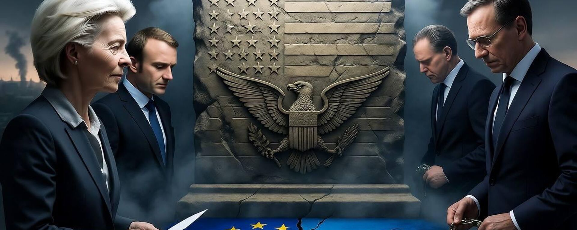 Líderes europeos se paran en el altar metafórico de Estados Unidos (Imagen creada por IA) - Sputnik Mundo, 1920, 25.10.2025