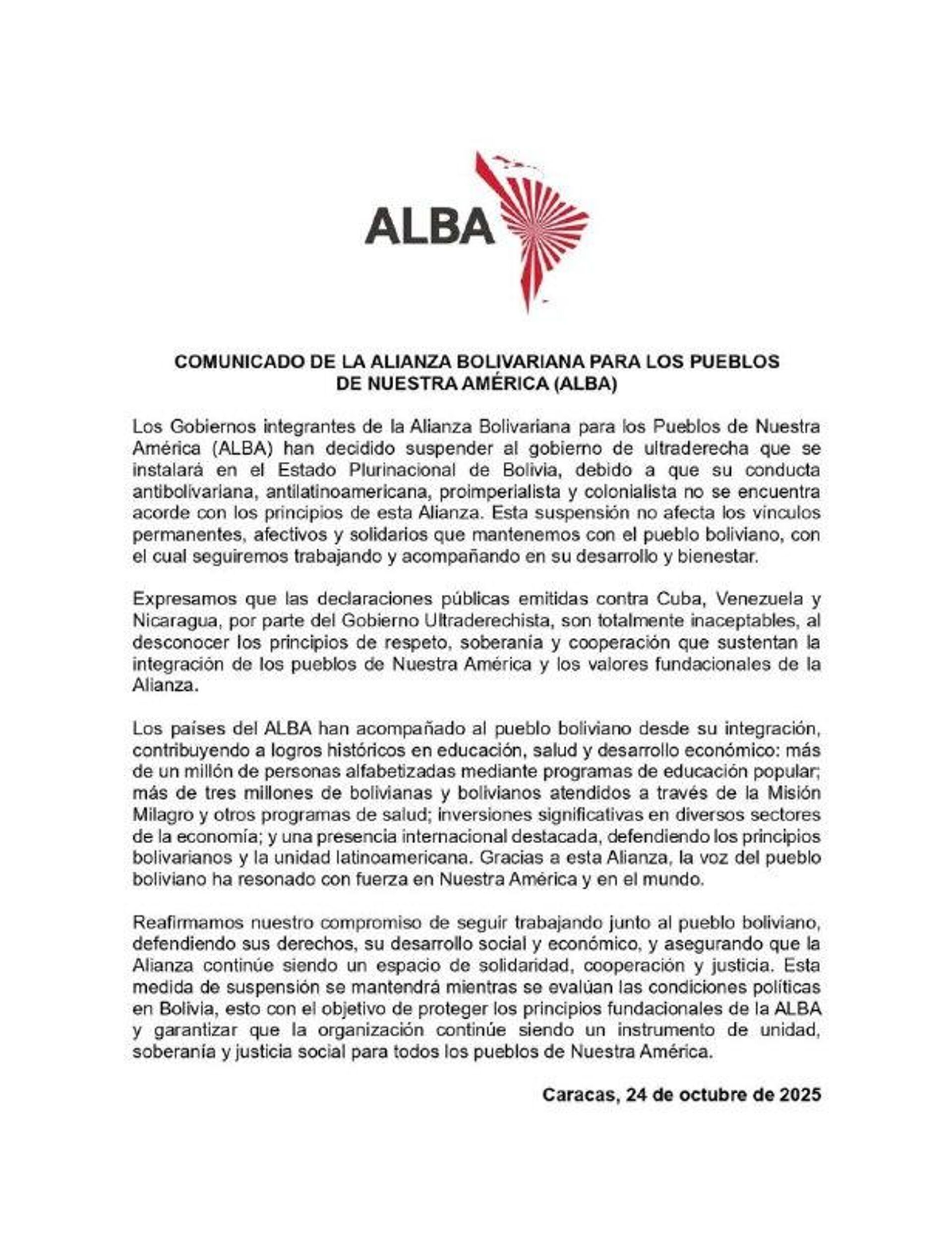 Rodrigo Paz cuestiona la importancia del ALBA tras suspensión de Bolivia por su cercanía con EEUU - Sputnik Mundo, 1920, 25.10.2025