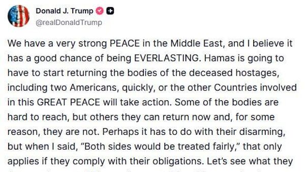 Trump sentencia que Hamás debe comenzar a devolver los cuerpos de los rehenes en 48 horas - Sputnik Mundo