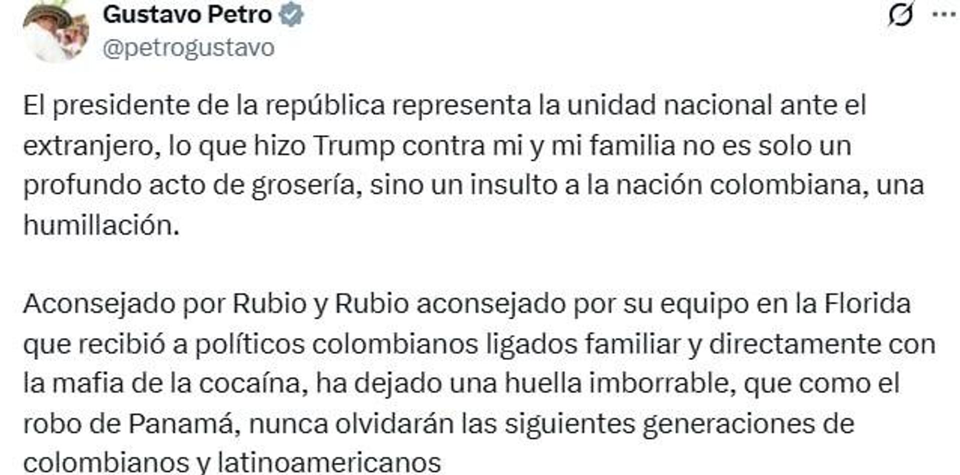 Es un insulto a la nación colombiana: Petro condena las sanciones de EEUU contra él y su familia Es un insulto a la nación colombiana: Petro condena las sanciones de EEUU contra él y su familia - Sputnik Mundo, 1920, 06.11.2025