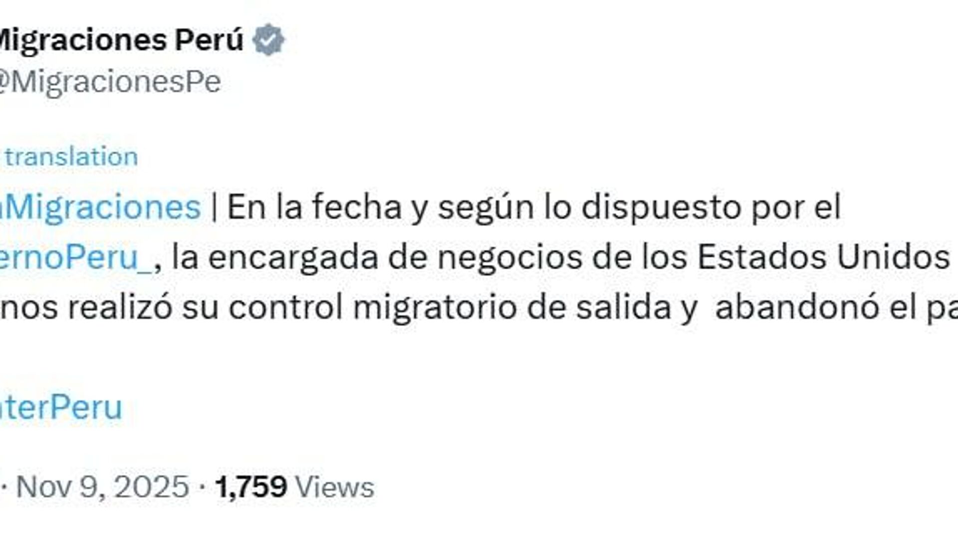 La encargada de la Embajada de México en Lima abandona Perú tras romper relaciones diplomáticas La encargada de la Embajada de México en Lima abandona Perú tras romper relaciones diplomáticas - Sputnik Mundo, 1920, 09.11.2025