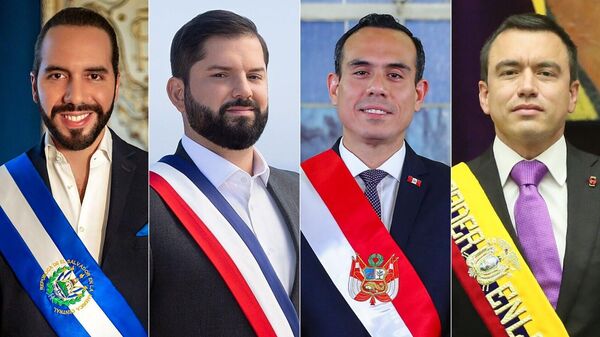 Presidente de El Salvador, Nayib Bukele, de Chile, Gabriel Boric, de Perú, José Jerí, y de Ecuador, Daniel Noboa  - Sputnik Mundo