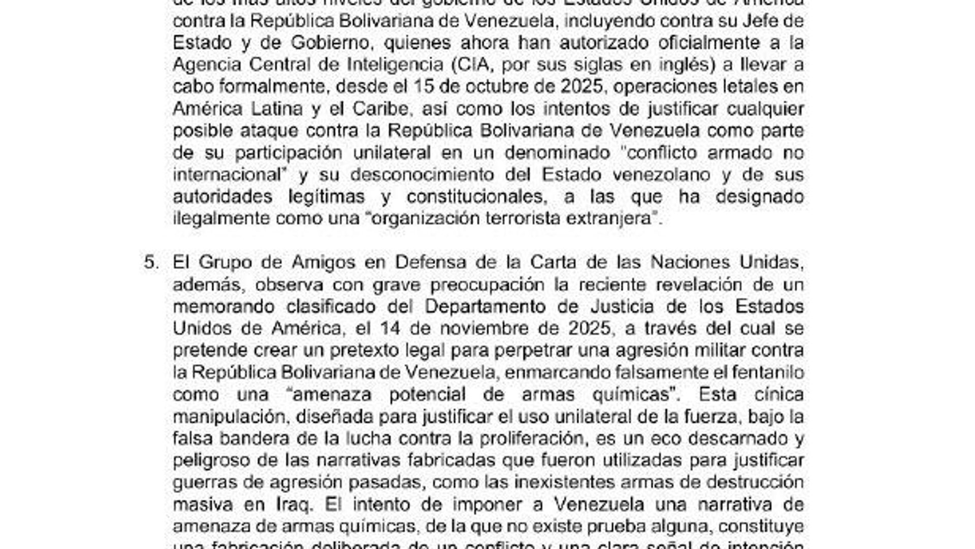 El Grupo de Amigos en Defensa de la Carta de la ONU expresa preocupación por la tensión en el Caribe El Grupo de Amigos en Defensa de la Carta de la ONU expresa preocupación por la tensión en el Caribe - Sputnik Mundo, 1920, 19.11.2025