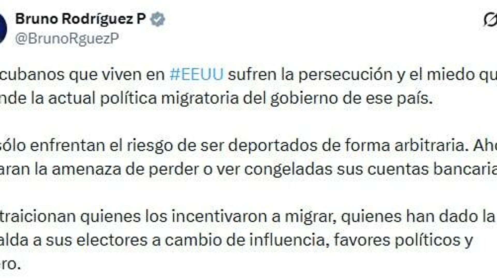 Canciller cubano denuncia que sus connacionales en EEUU sufren persecución y miedo Canciller cubano denuncia que sus connacionales en EEUU sufren persecución y miedo - Sputnik Mundo, 1920, 08.12.2025