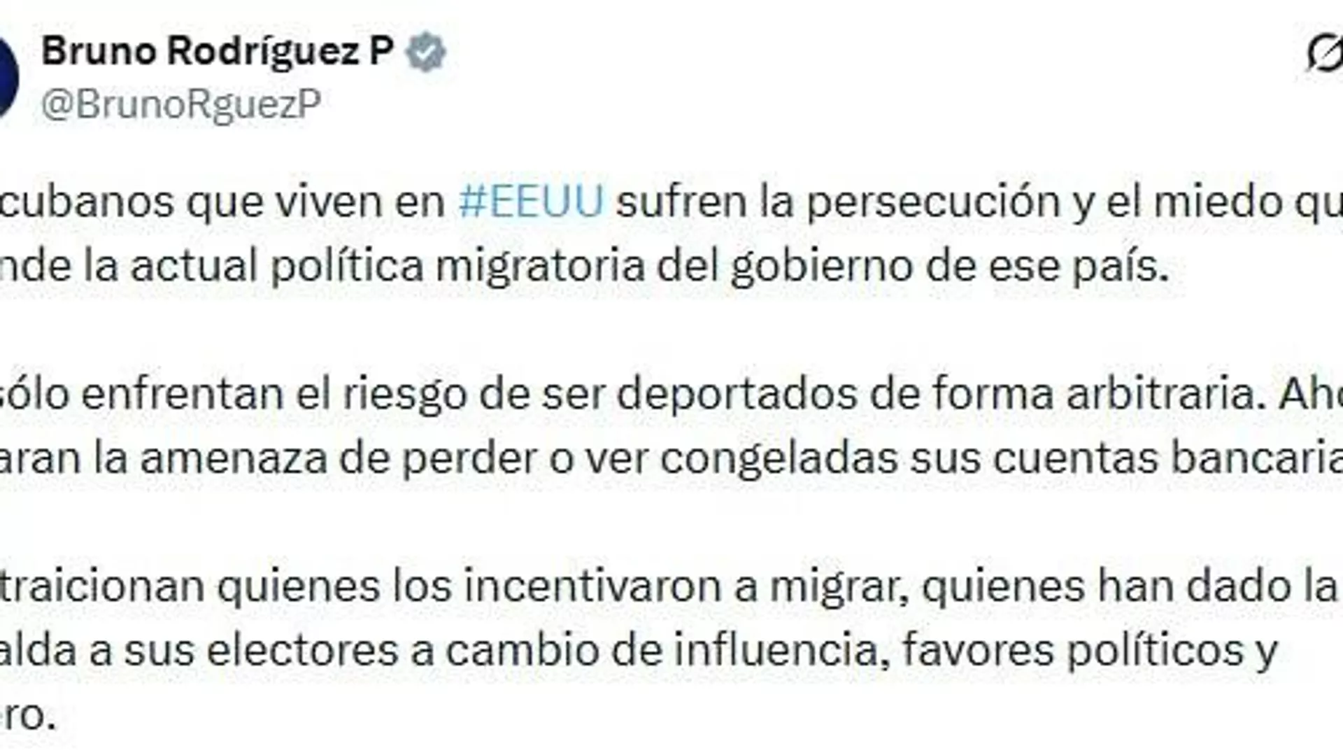 Canciller cubano denuncia que sus connacionales en EEUU sufren persecución y miedo Canciller cubano denuncia que sus connacionales en EEUU sufren persecución y miedo - Sputnik Mundo, 1920, 08.12.2025