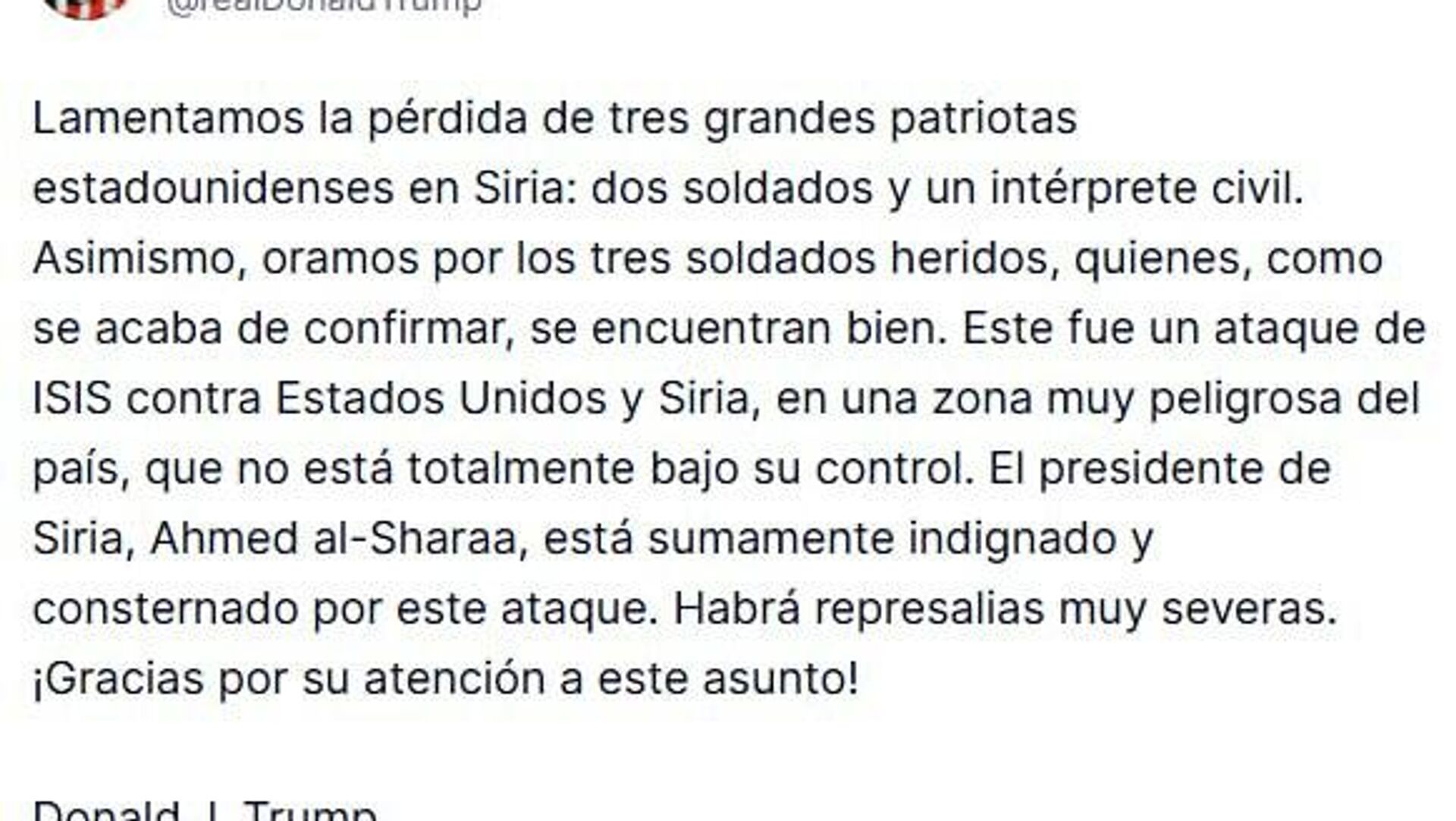 Trump promete represalias tras el ataque de ISIS* en Palmira Trump promete represalias tras el ataque de ISIS* en Palmira - Sputnik Mundo, 1920, 13.12.2025