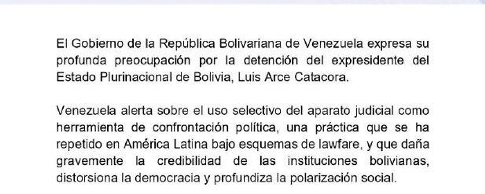Venezuela expresa preocupación sobre detención del expresidente boliviano Luis Arce - Sputnik Mundo, 1920, 13.12.2025