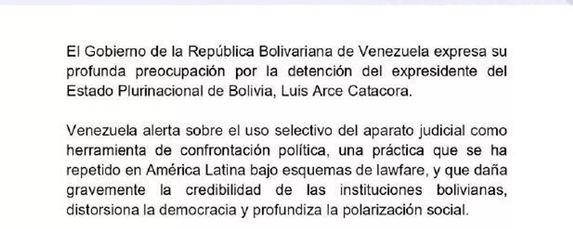 Venezuela expresa preocupación sobre detención del expresidente boliviano Luis Arce - Sputnik Mundo, 1920, 13.12.2025