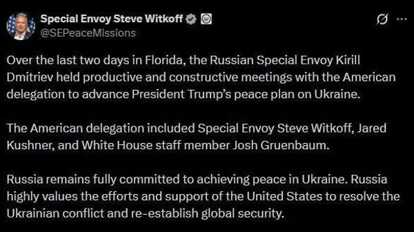 Rusia está plenamente comprometida con la paz en Ucrania, indica Witkoff - Sputnik Mundo