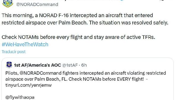 Avión civil viola espacio aéreo cerca de residencia de Trump en Florida y es interceptado - Sputnik Mundo