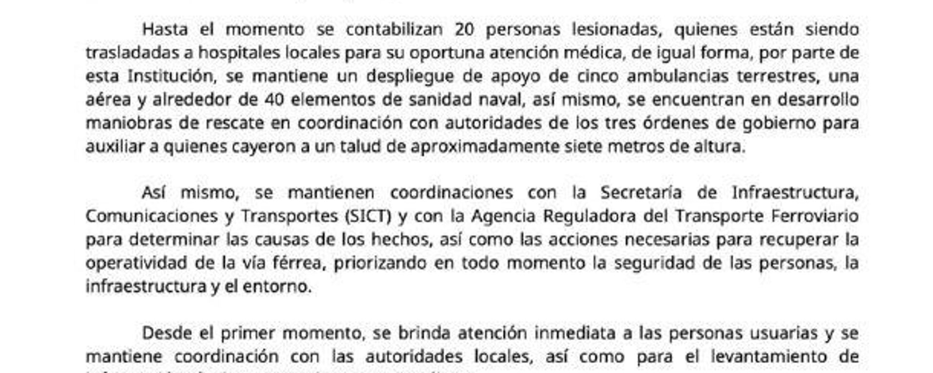 Sube a 20 el número de personas heridas por descarrilamiento de tren en Corredor Interoceánico - Sputnik Mundo, 1920, 28.12.2025