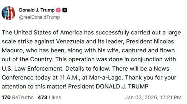 Donald Trump declara que Nicolás Maduro ha sido capturado y sacado de Venezuela - Sputnik Mundo