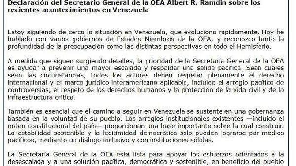 La prioridad es ayudar a prevenir una mayor escalada y respaldar una salida pacífica: OEA se pronuncia tras ataque contra Venezuela - Sputnik Mundo