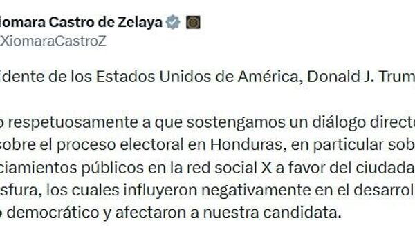 Xiomara Castro llama a Donald Trump a un diálogo directo y franco sobre las elecciones en Honduras - Sputnik Mundo